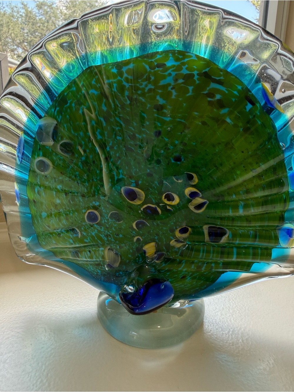 Peacock Art Glass Bird Sculpture - Beautiful Blue & Green Heavy No Flaws - Picture 6 of 8